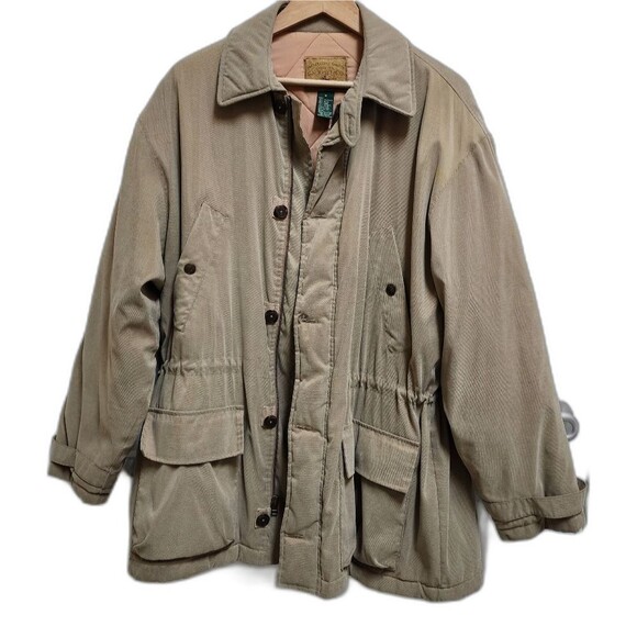 GH Bass Jacket Men Sz M Khaki Green Button Quilted Utility Field Chore Barn Coat - Picture 16 of 16